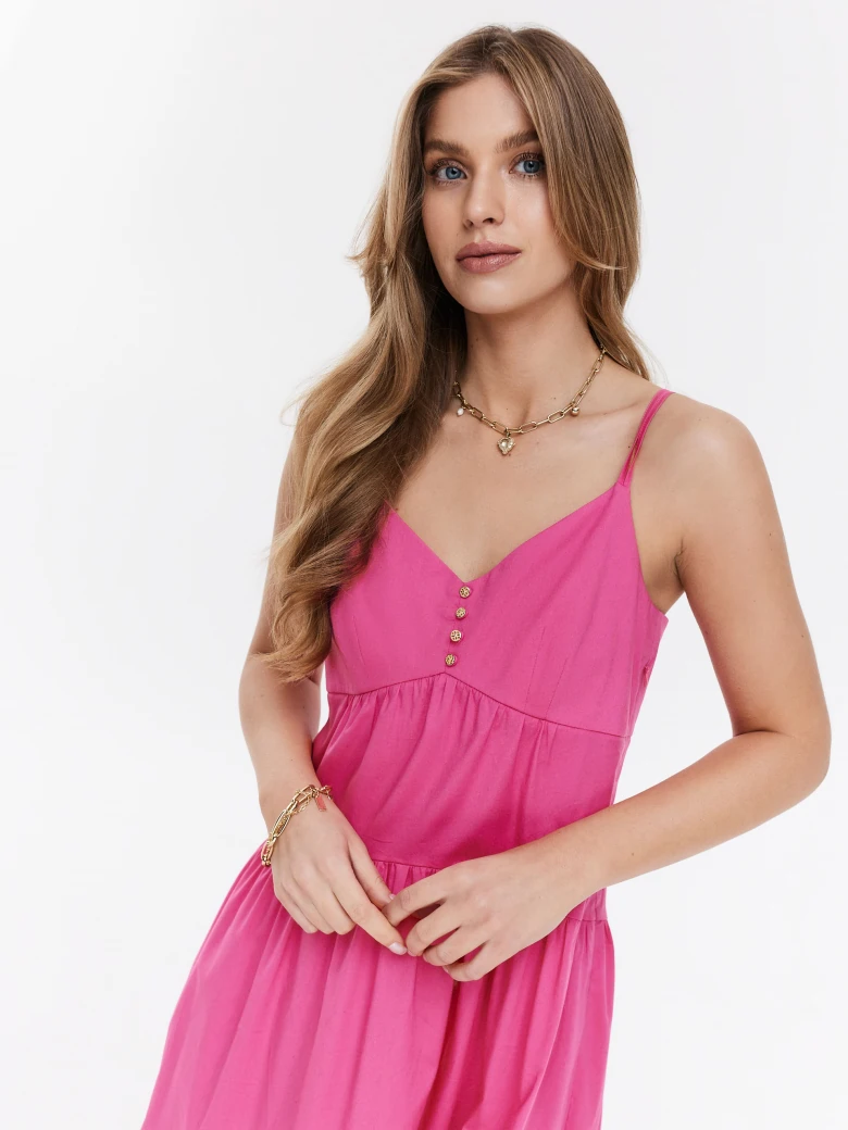 Long pink strapless dress