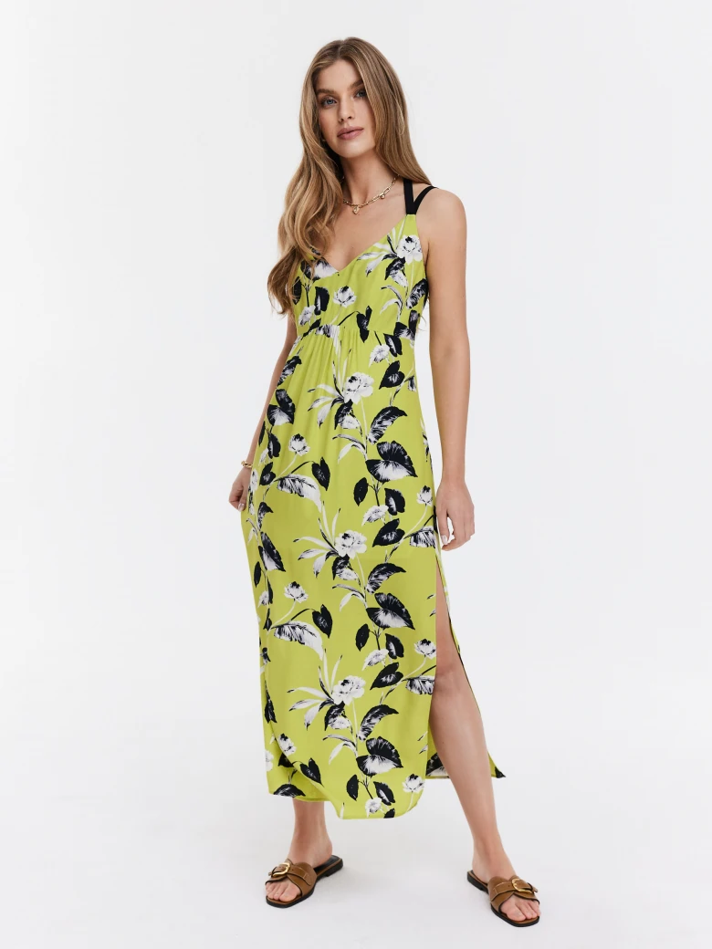 Long lime green floral dress
