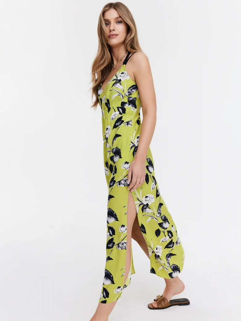 Long lime green floral dress