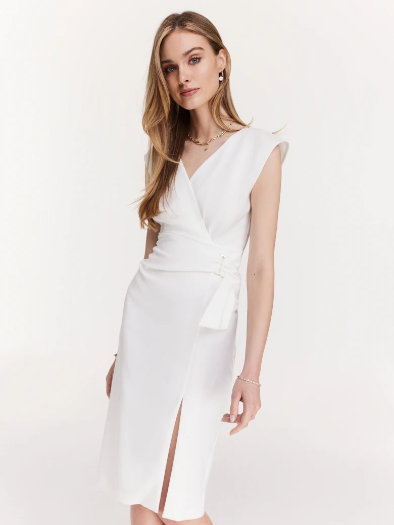 White dress with envelope neckline