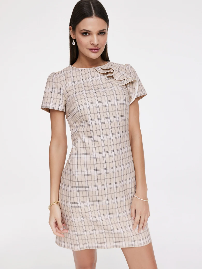 Beige plaid straight cut dress