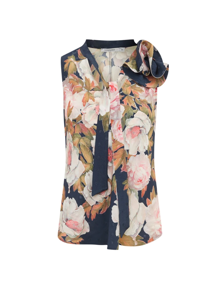 Floral viscose blouse with neck ties