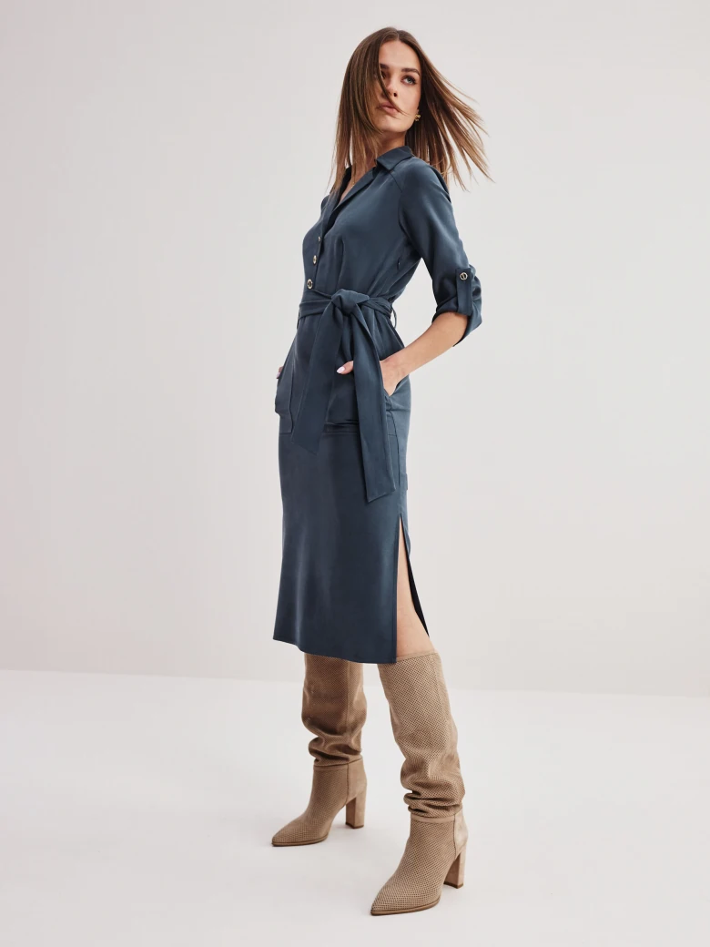 Navy blue midi shimmer with decorative buttons