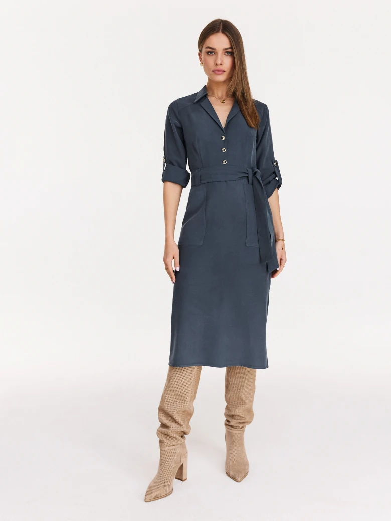Navy blue midi shimmer with decorative buttons