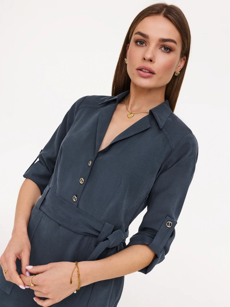 Navy blue midi shimmer with decorative buttons