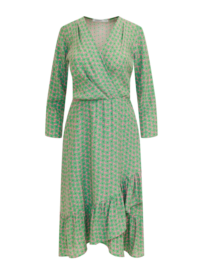 Asymmetrical pink dress with green flowers