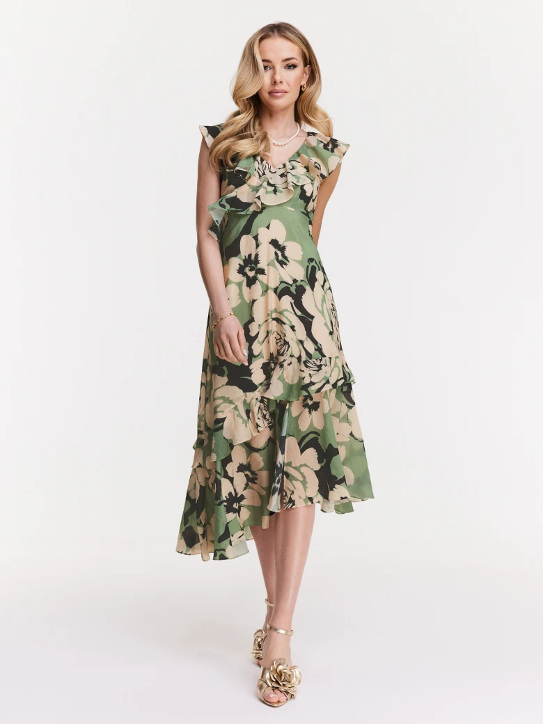 Patterned dress with asymmetrical bottom