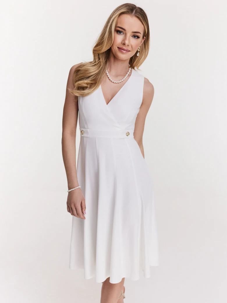 White dress with V neckline
