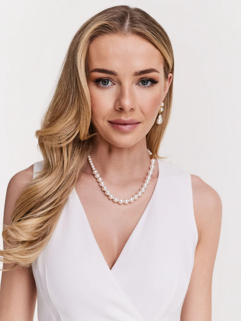 White dress with V neckline