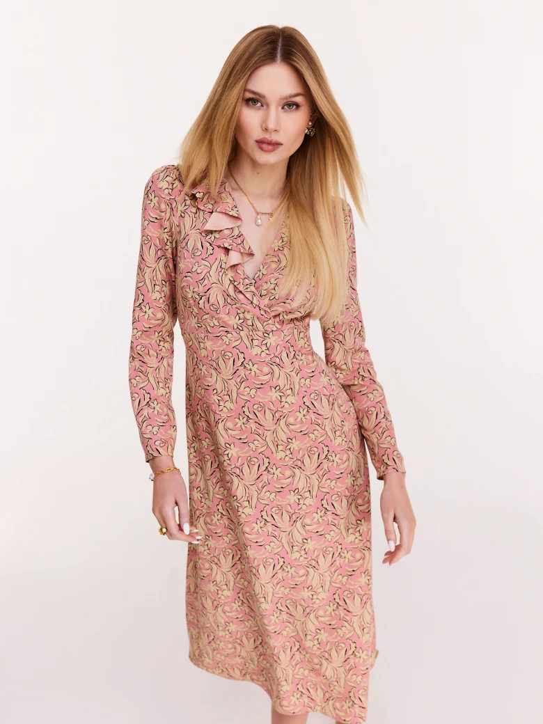 Pink floral pattern midi dress