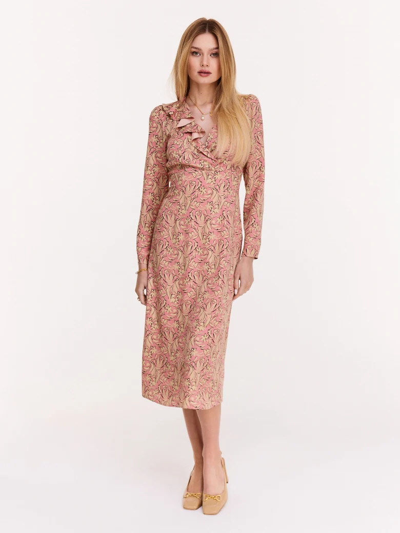 Pink floral pattern midi dress