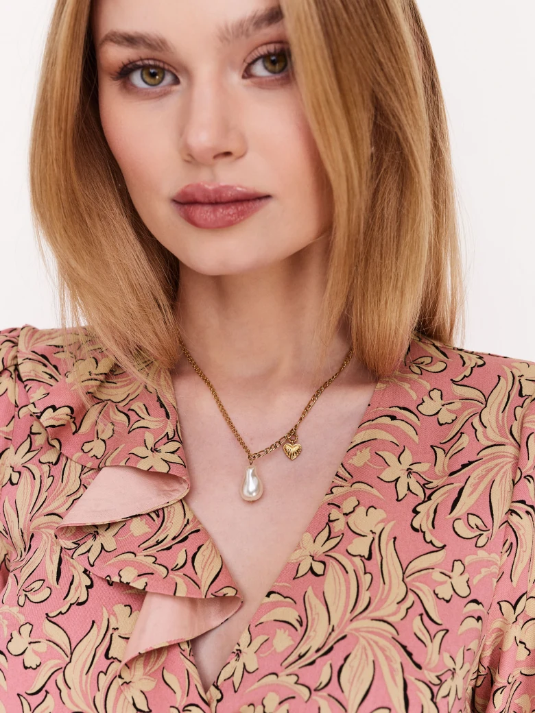 Pink floral pattern midi dress