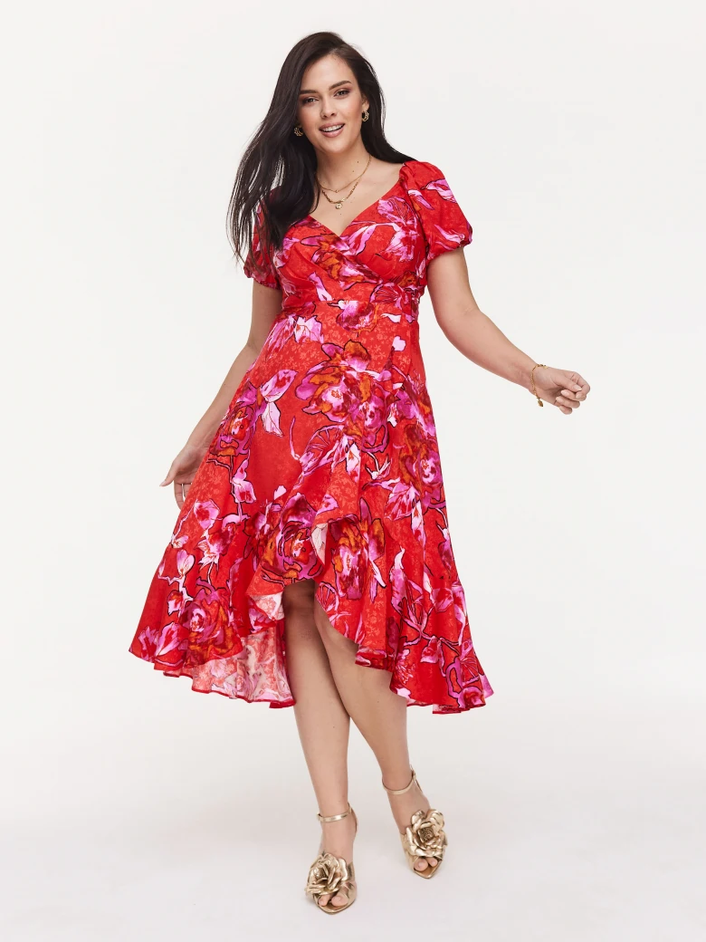 Red dress with buff sleeves