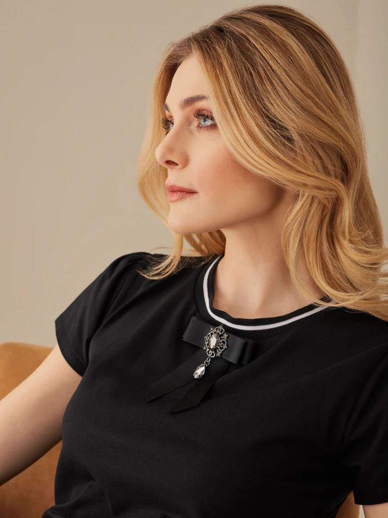 BLOUSE WITH DECORATION AT NECKLINE