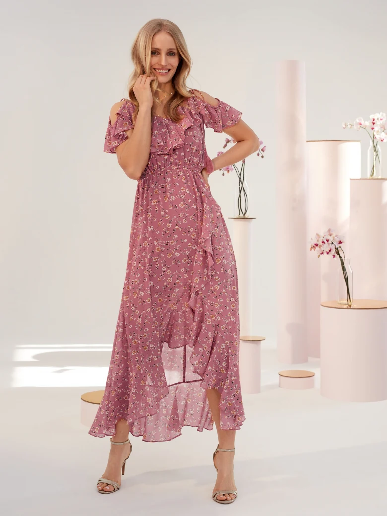 ASYMMETRICAL DRESS WITH OPEN SHOULDERS