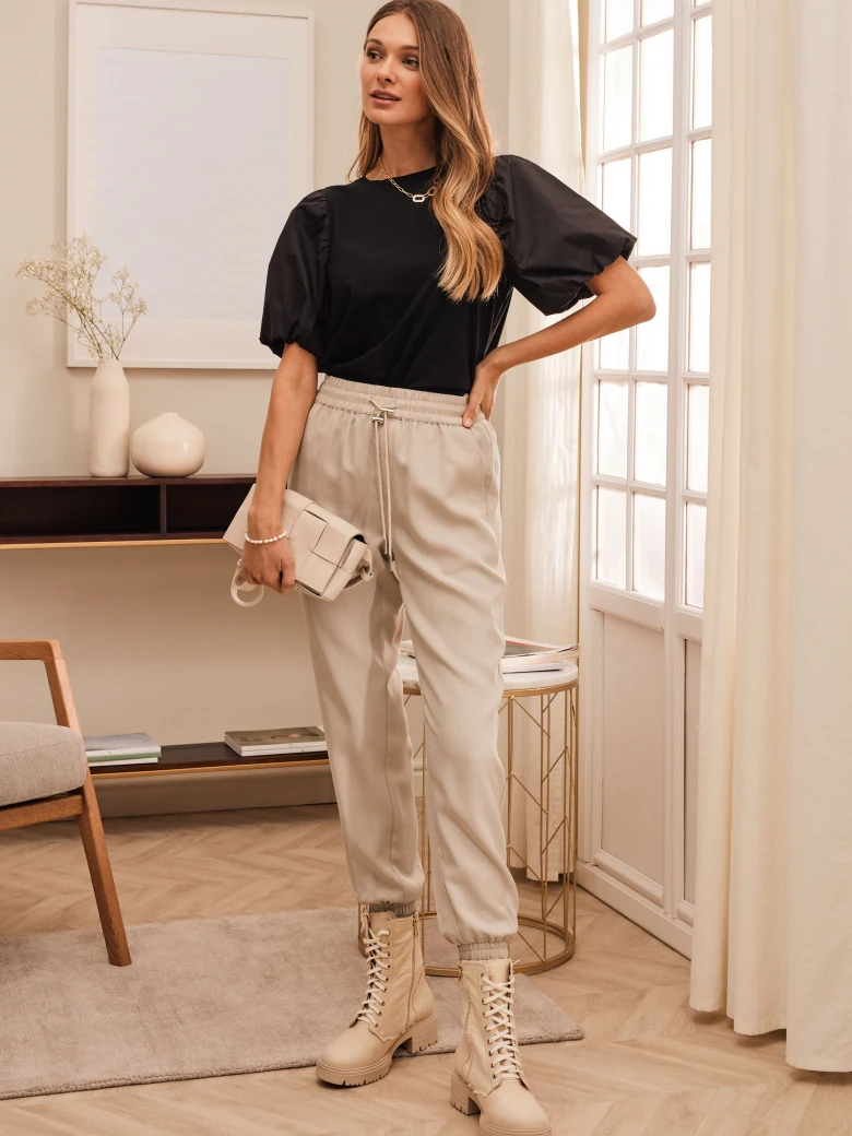 BLACK BLOUSE WITH BUFF SLEEVES