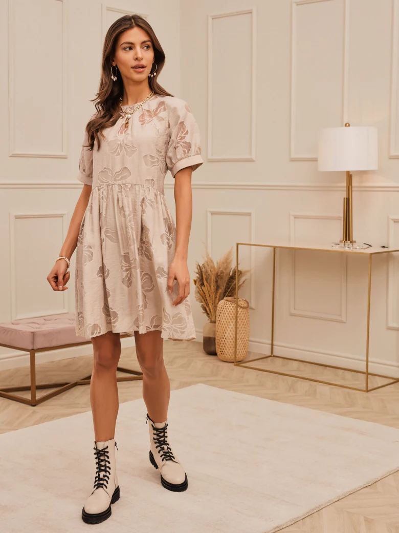 BEIGE DRESS WITH TRANSPARENT PATTERN