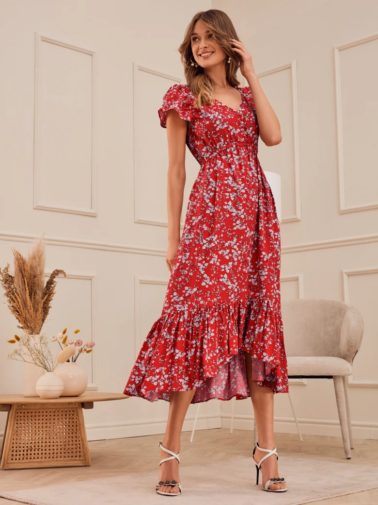 RED DRESS WITH RUFFLE
