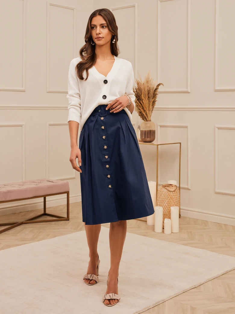 NAVY BLUE MIDI SKIRT WITH PLEATS