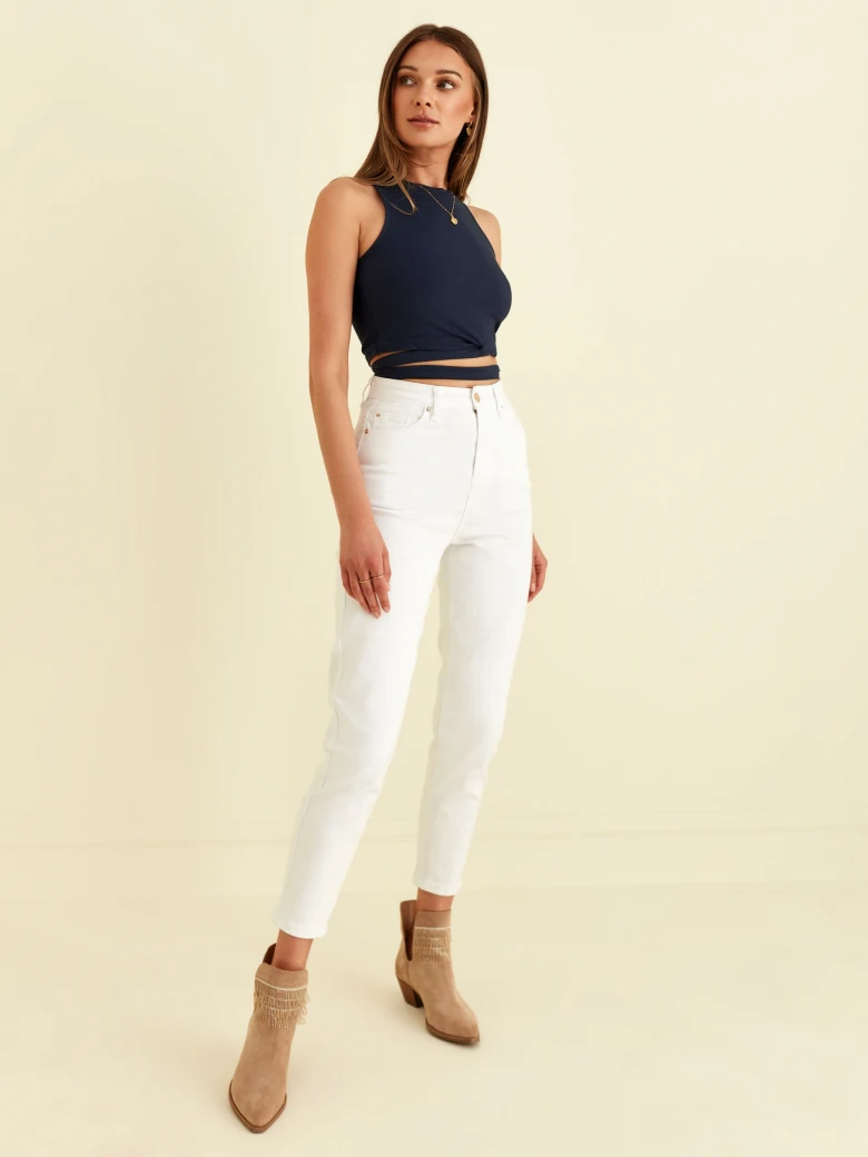 NAVY TIED CROP TOP