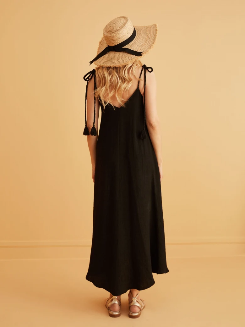 BLACK MAXI DRESS WITH TIED STRAPS