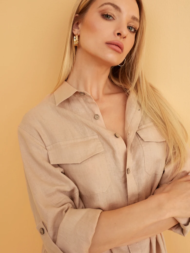 BEIGE LINEN SHIRT DRESS