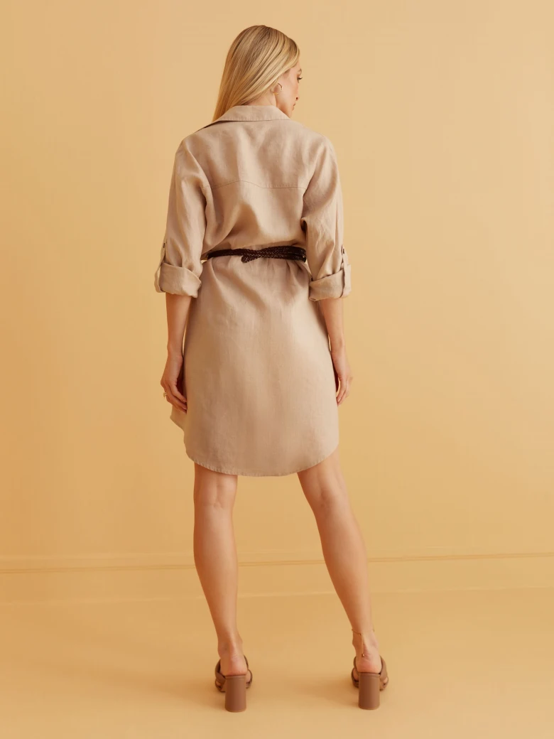 BEIGE LINEN SHIRT DRESS