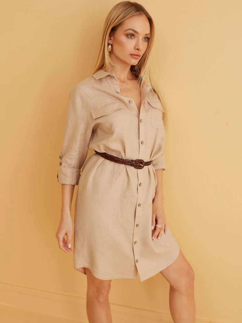 BEIGE LINEN SHIRT DRESS