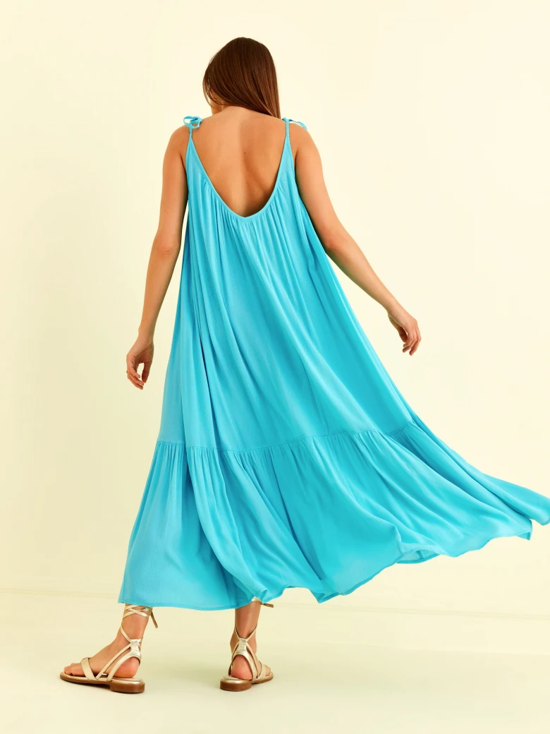 TURQUOISE DRESS WITH SHOULDER TIE