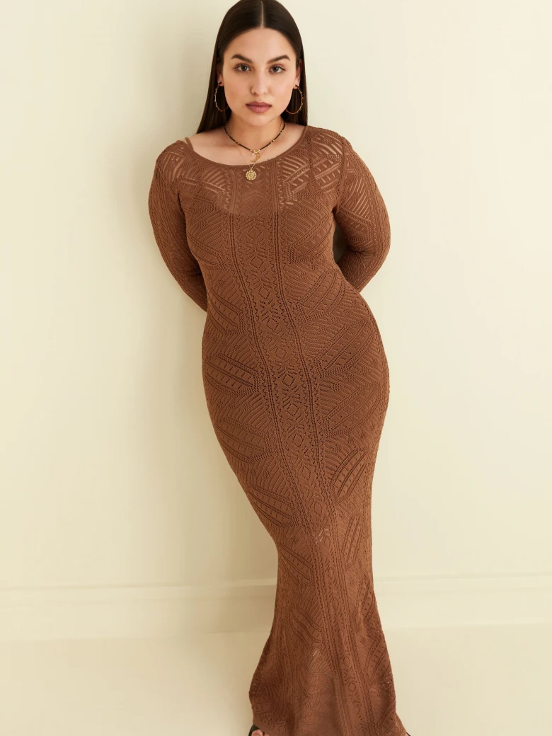 BROWN OPENWORK MAXI DRESS