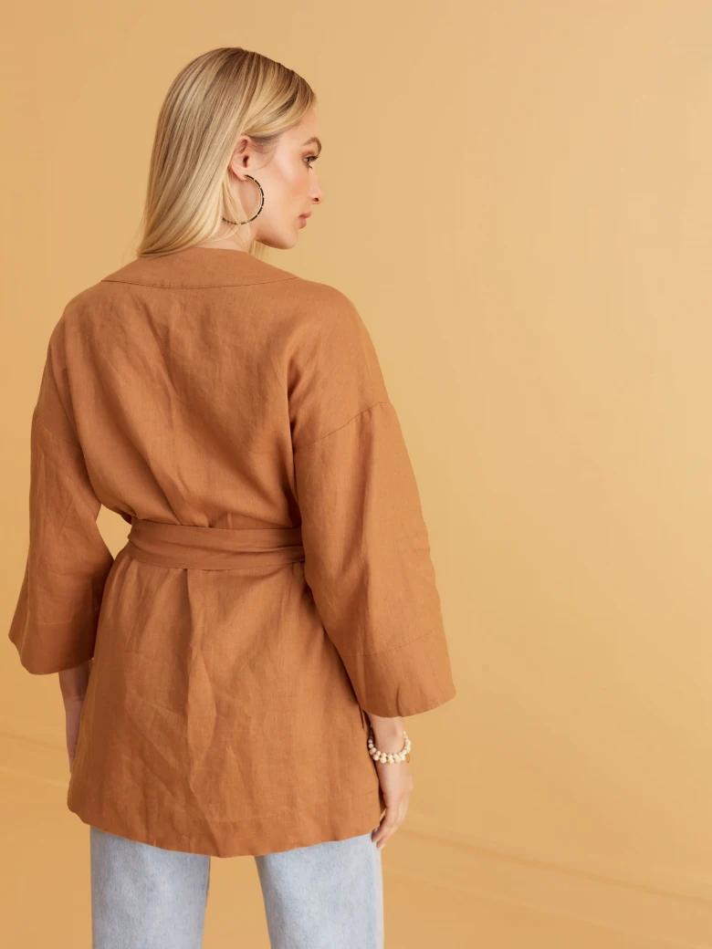 LINEN KIMONO WITH WAIST TIE