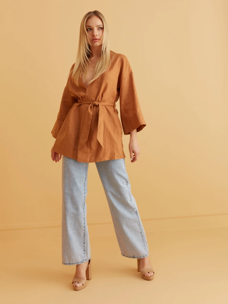 LINEN KIMONO WITH WAIST TIE