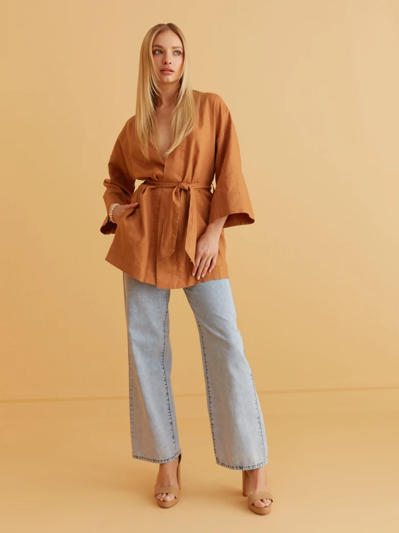 LINEN KIMONO WITH WAIST TIE