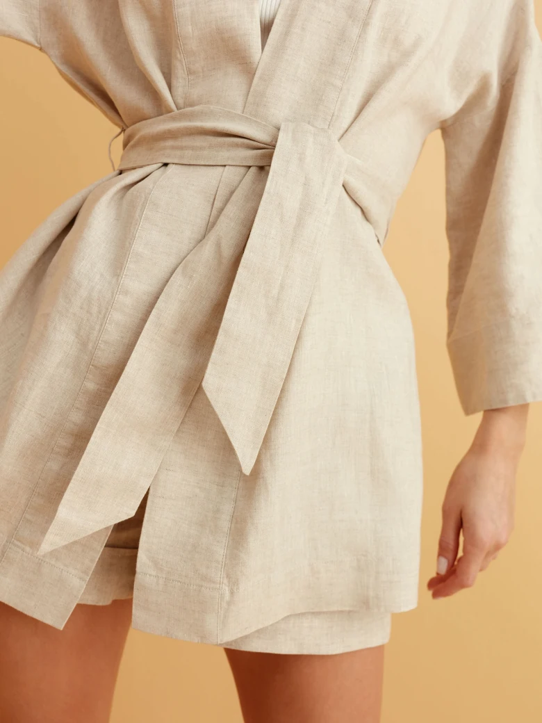 BEIGE KIMONO WITH TIE WAIST