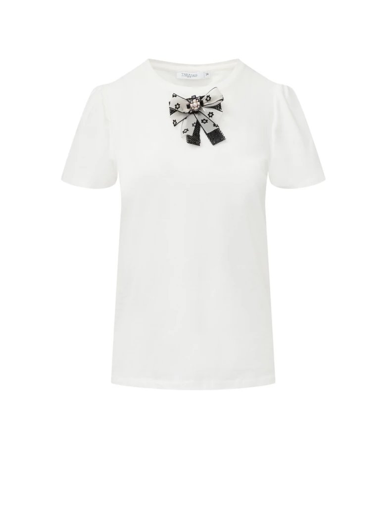 White blouse with bow and short sleeves
