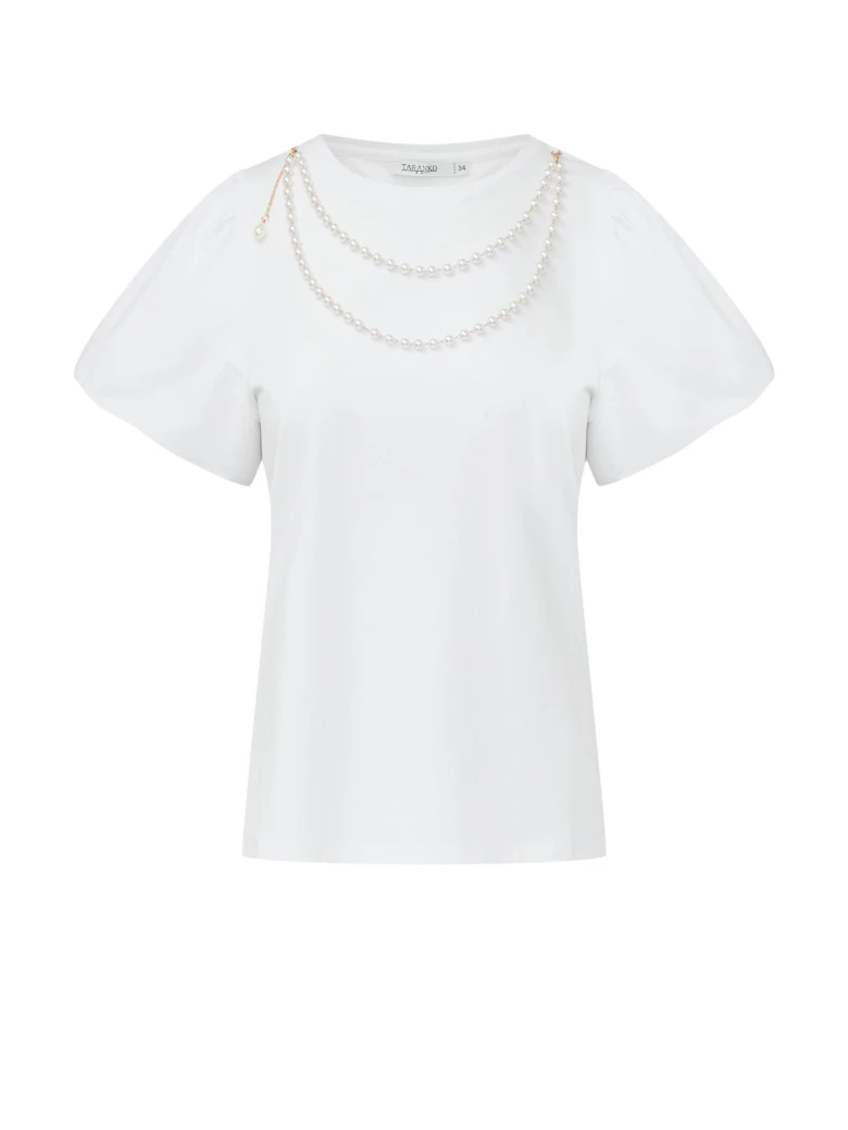 White blouse with buff sleeves