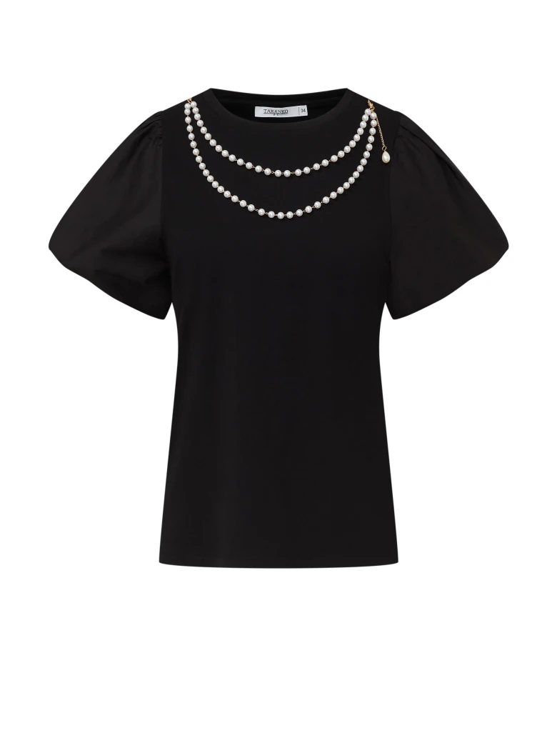 Black blouse with buff sleeves