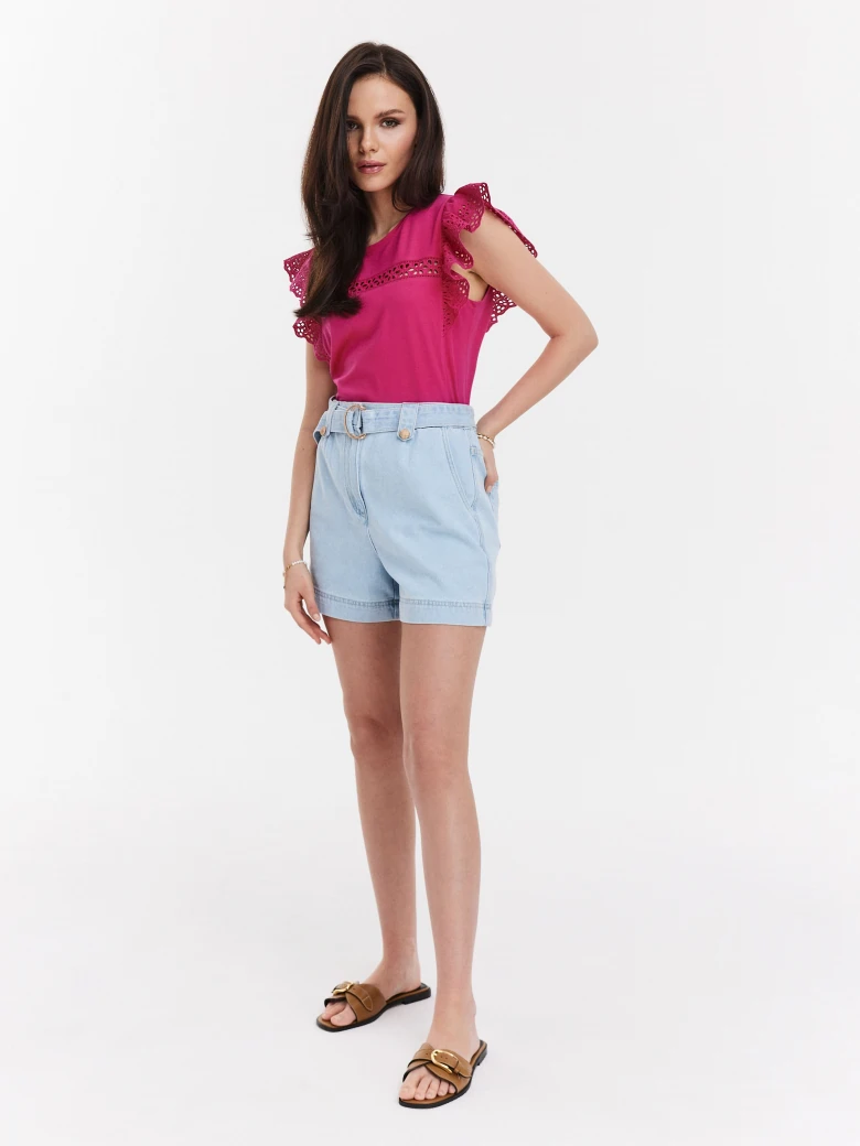 Pink blouse with openwork inserts