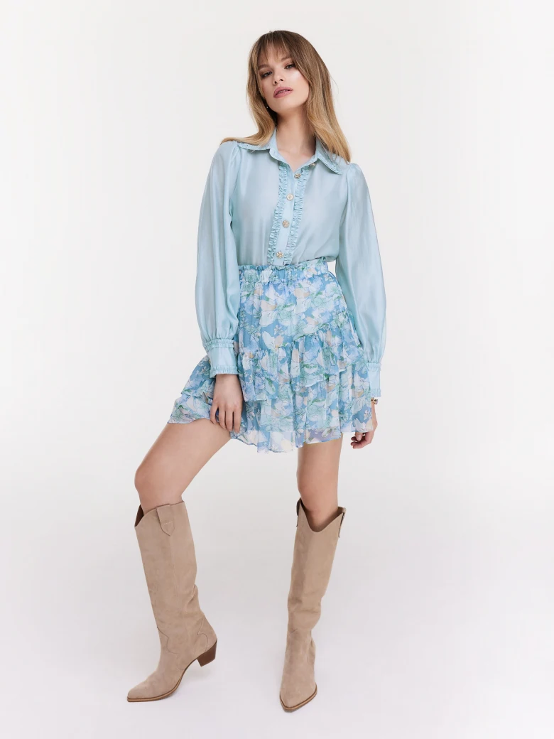 Light turquoise shirt with jabot