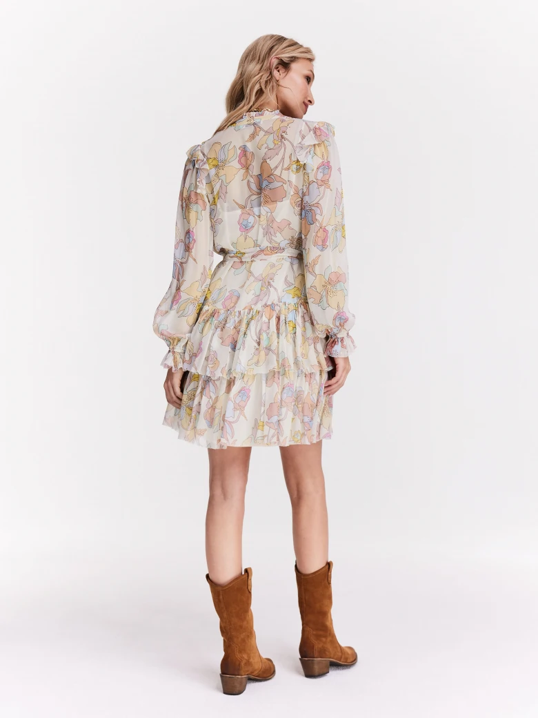 Short viscose dress with pastel flowers