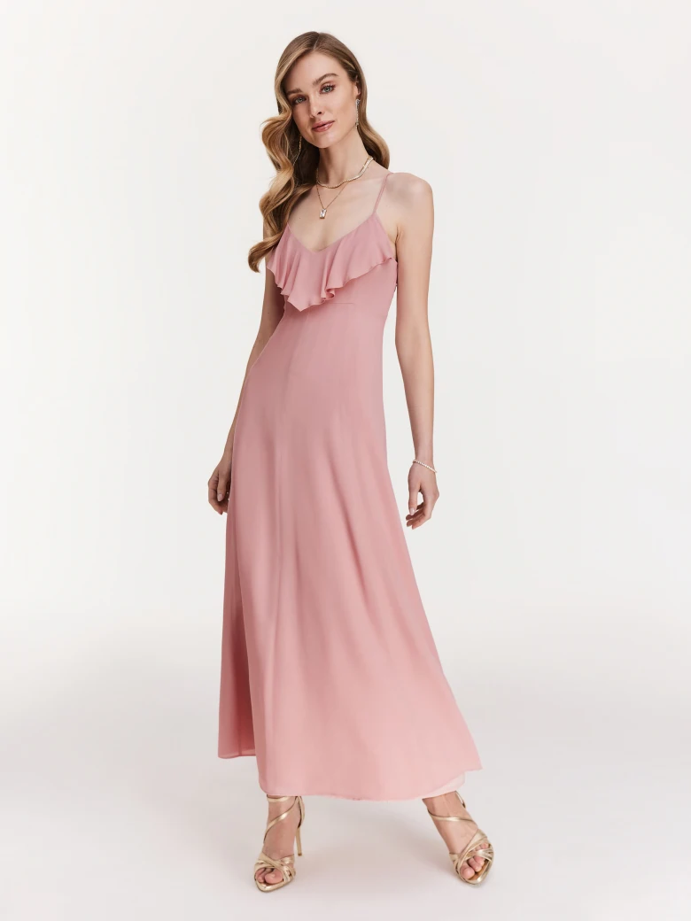 Pink long dress with ruffle