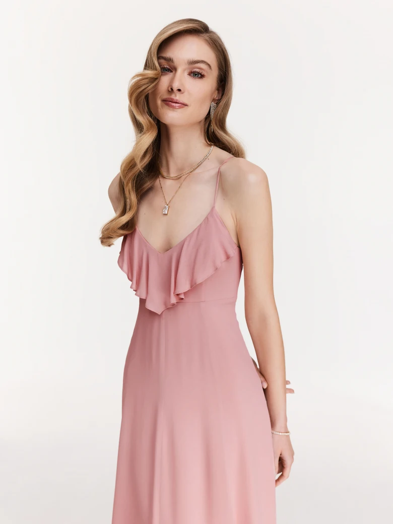 Pink long dress with ruffle