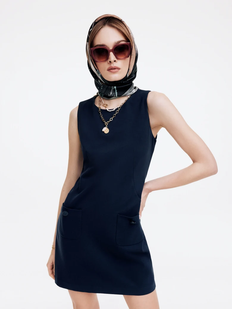 Navy blue simple sleeveless dress