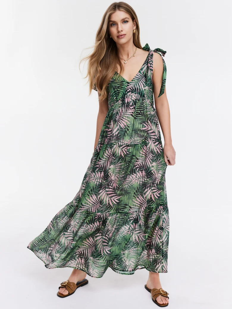 Floral patterned blown-out dress