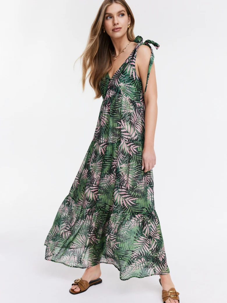 Floral patterned blown-out dress