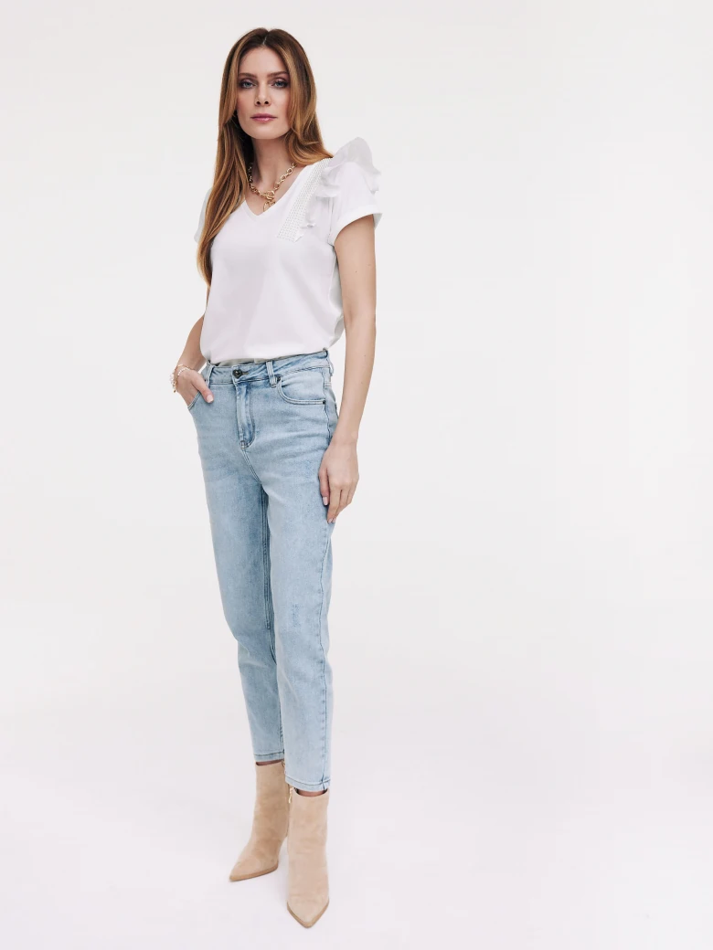 Light denim pants with straight legs