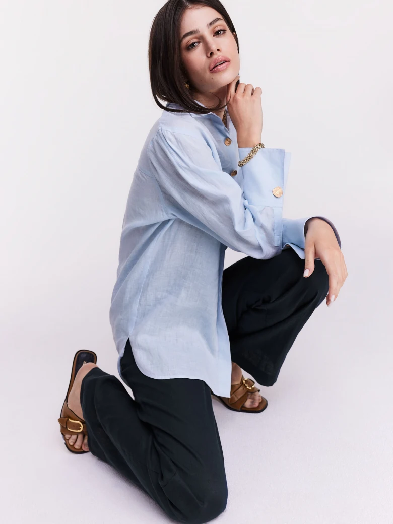Navy blue linen high-waisted pants