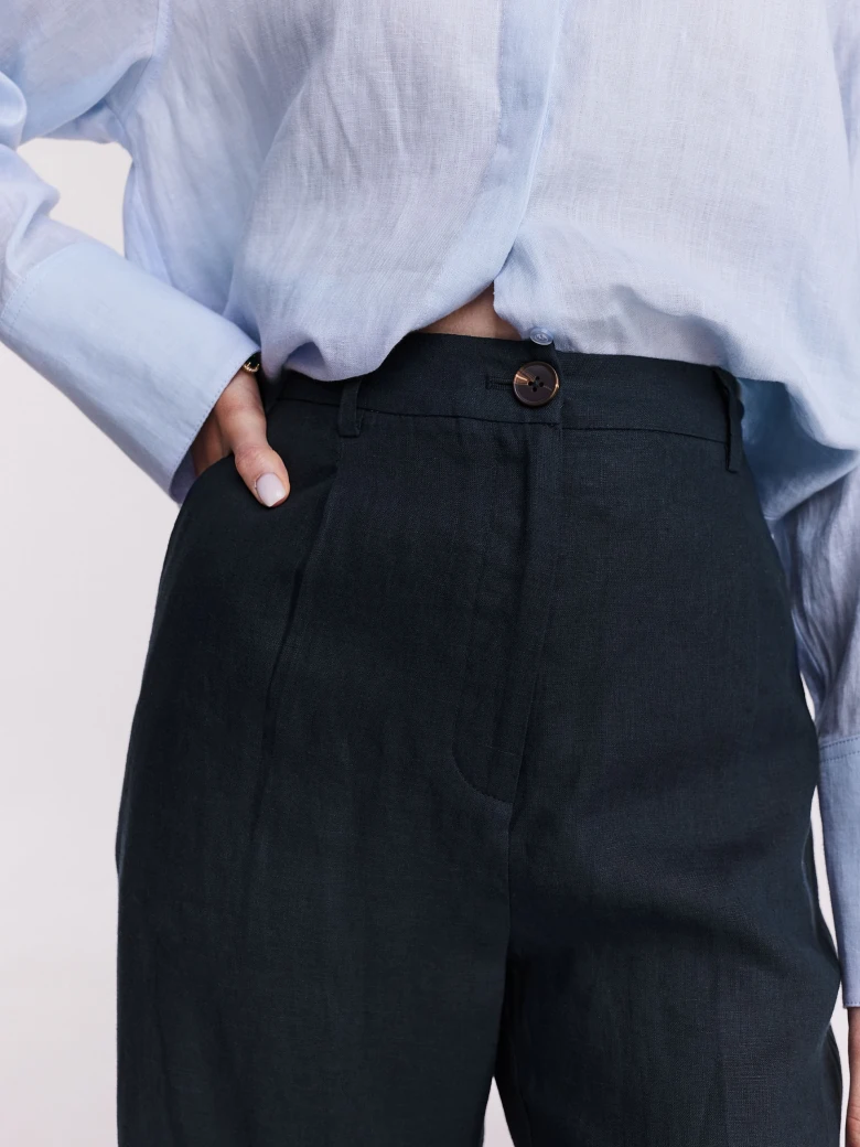 Navy blue linen high-waisted pants