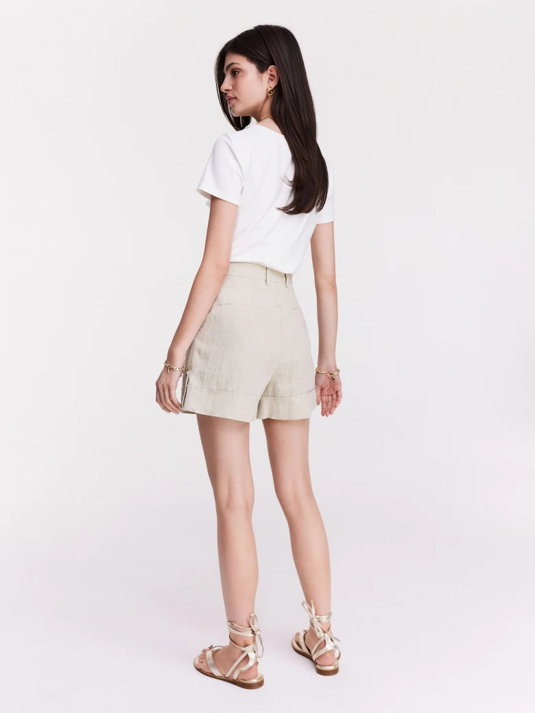 Beige short linen pants