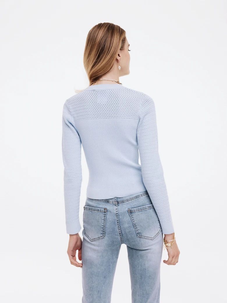 Blue sweater fastened with buttons